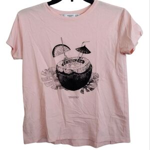 Mango Pink Graphic T-Shirt with Coconut Design 100% Organic Cotton Size XXS